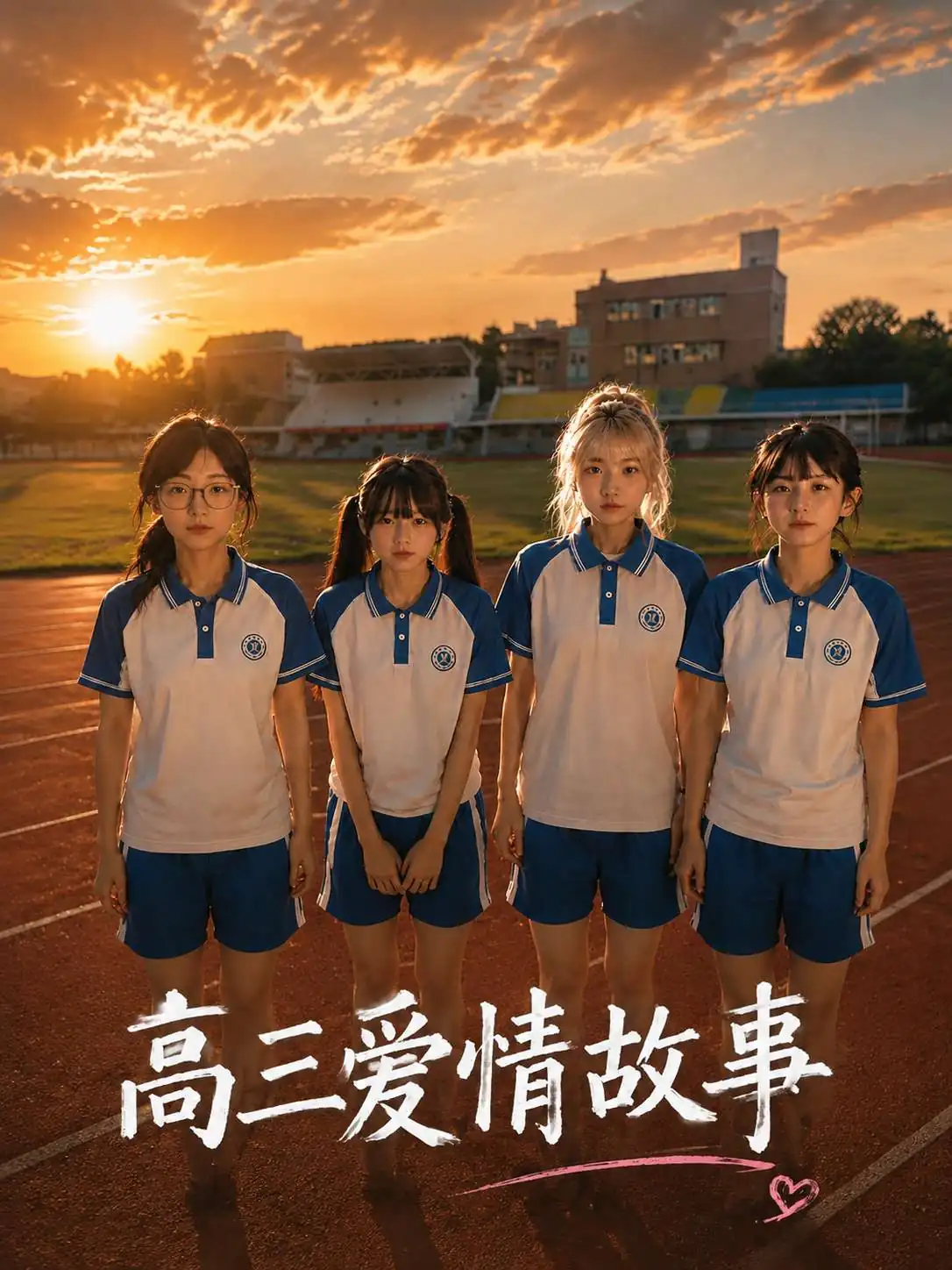 《高三爱情故事》封面:夕阳操场上的四位人物